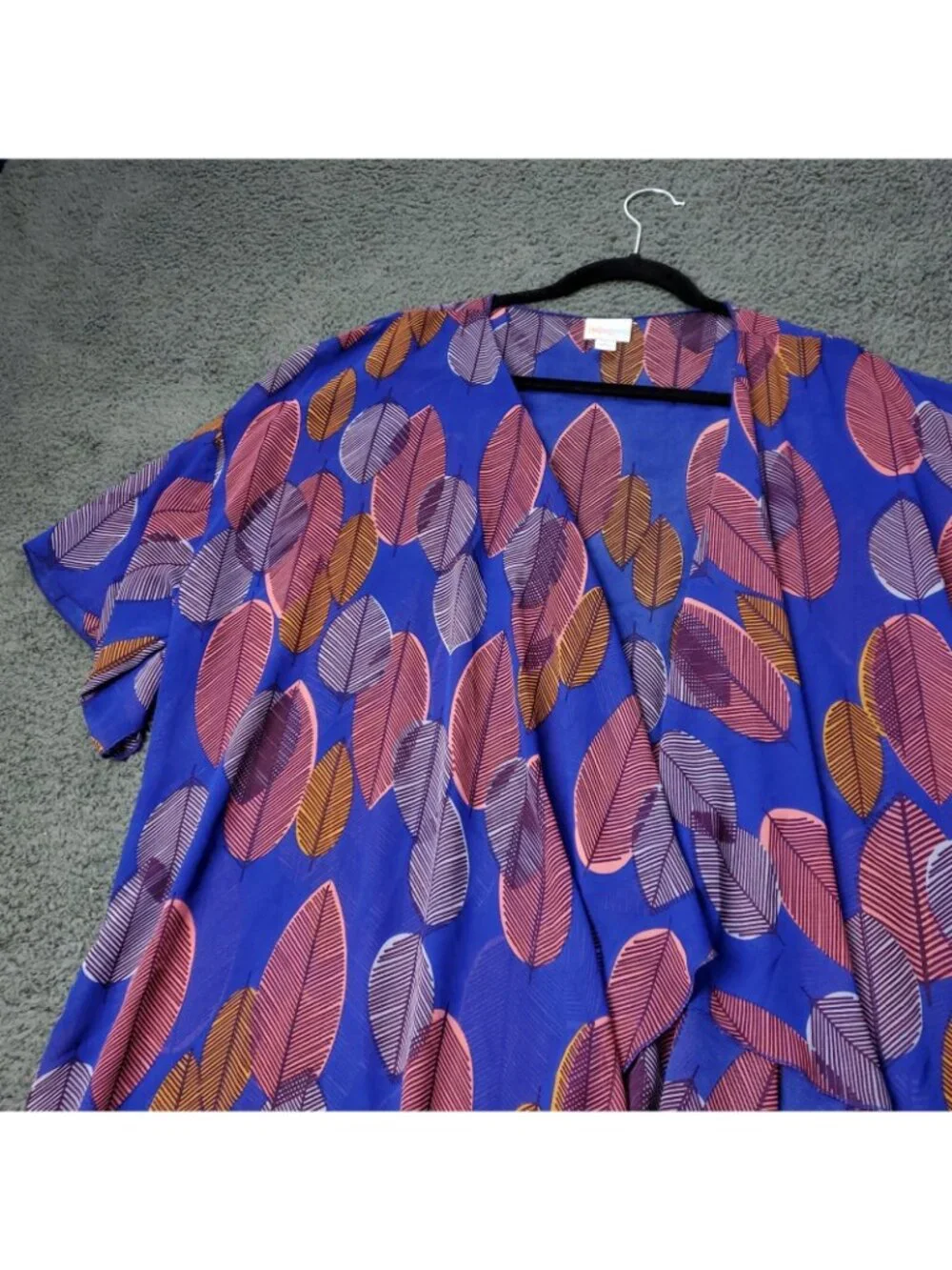 LulaRoe Monroe Kimono Cardigan Womens L Large Multicolor Fringe Floral Blue Pink